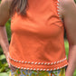 Orange Whipstitch Tank Top | Cotton Sleeveless Blouse with Contrast Trim
