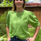 Matcha Gingham Scalloped Puff Sleeve Blouse | The Gussied Goose Boutique