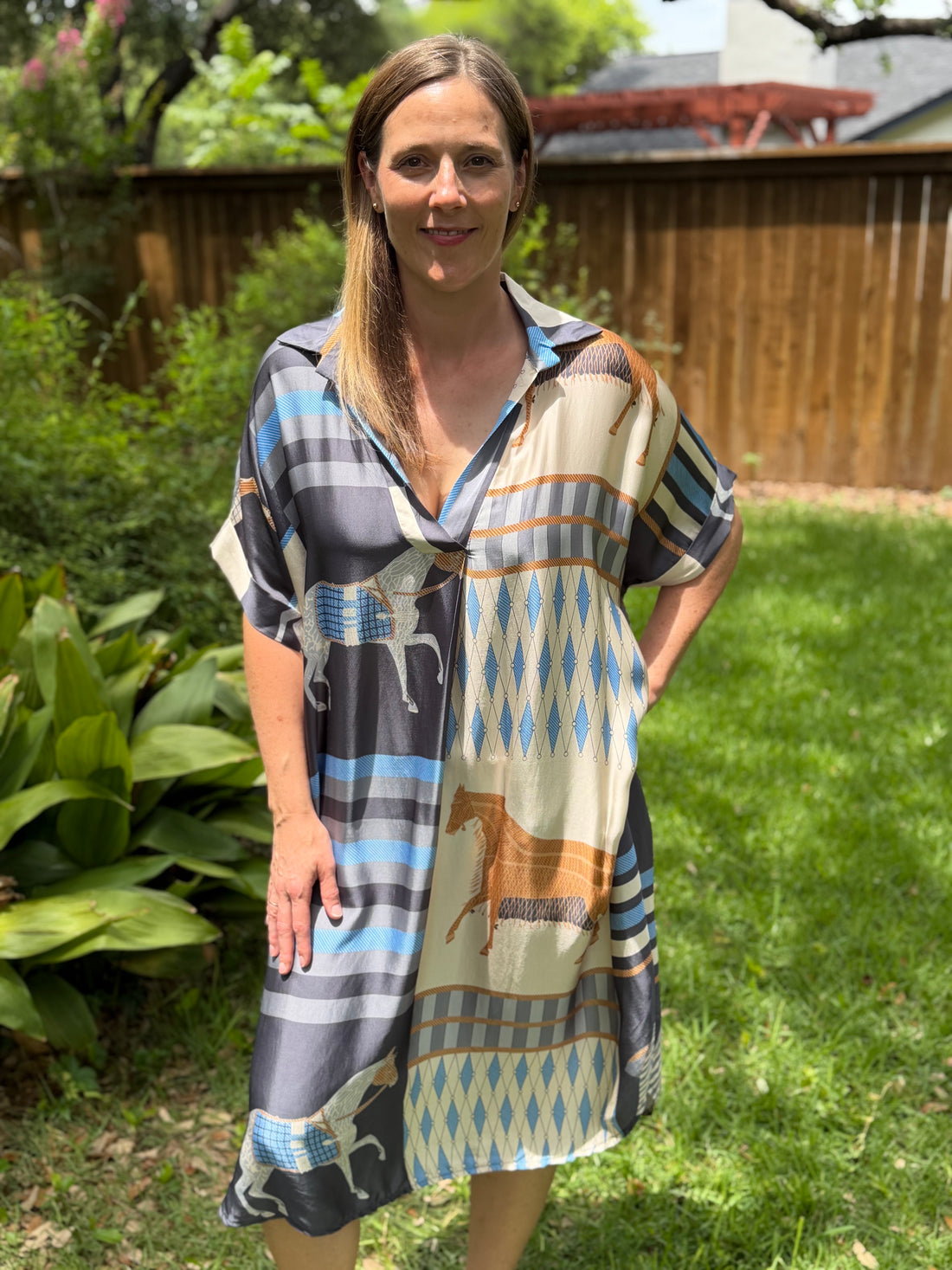 Equestrian Escape Silk Blend Midi Dress | The Gussied Goose Boutique