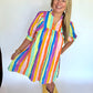Women's Multicolor Stripe Puff Sleeve Dress | The Gussied Goose Boutique