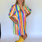 Women's Multicolor Stripe Puff Sleeve Dress | The Gussied Goose Boutique