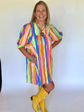 Women's Multicolor Stripe Puff Sleeve Dress | The Gussied Goose Boutique