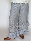 Navy Stripe Tiered Ruffle Hem Pull-On Maxi Pants