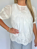 Women's White Eyelet Embroidered Blouse | The Gussied Goose Boutique
