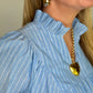 Women's Blue Pinstripe Puff Sleeve Dress | The Gussied Goose Boutique