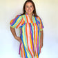 Women's Multicolor Stripe Puff Sleeve Dress | The Gussied Goose Boutique