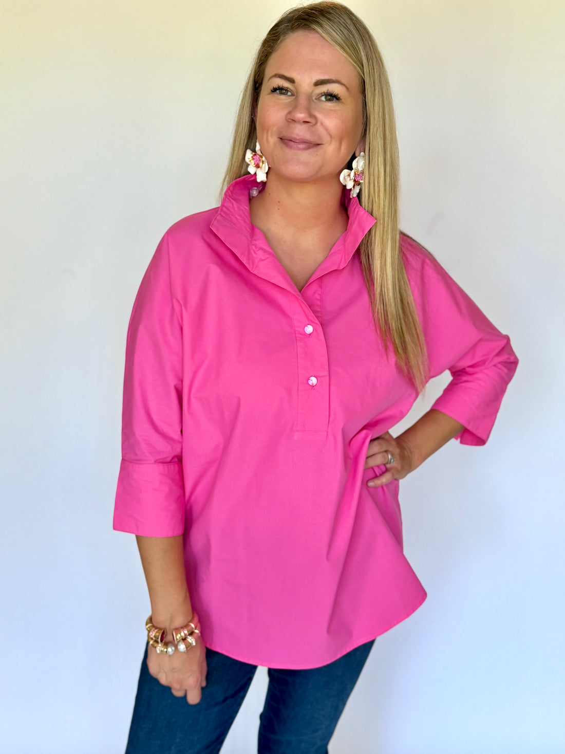 Oversized Cotton Tunic Top, Hot Pink