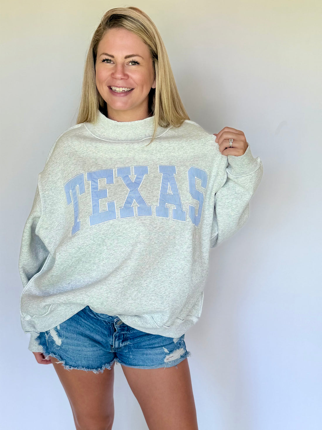 Women's Texas Embroidered Mock Neck Sweatshirt | Collegiate Pullover | The Gussied Goose Boutique