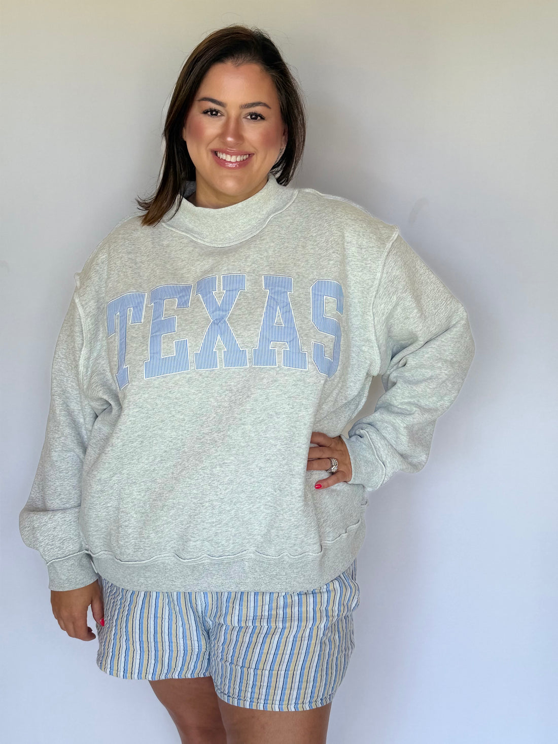 Women's Texas Embroidered Mock Neck Sweatshirt | Collegiate Pullover | The Gussied Goose Boutique