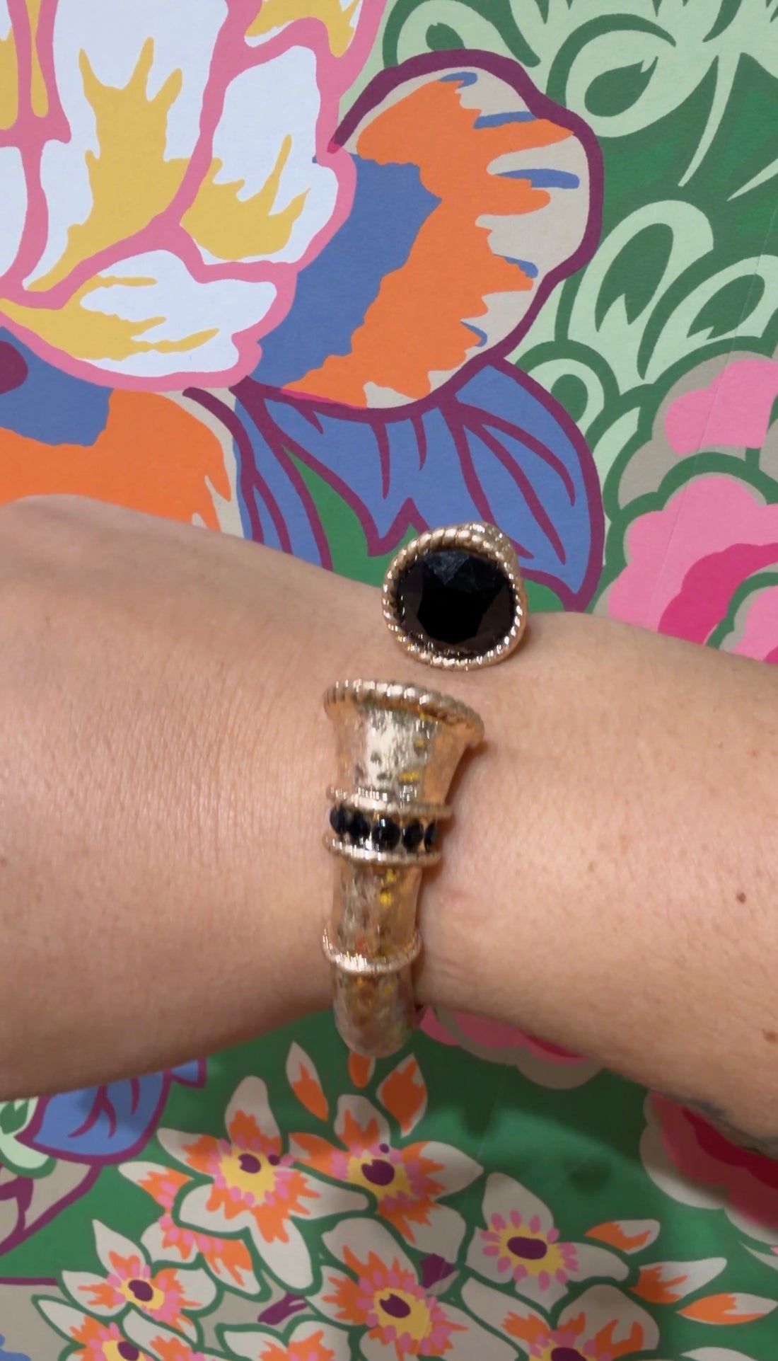 Jeweled Gold Hinged Cuff Bracelet