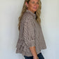 Gingham Puff Sleeve Cotton Shirt, Brown
