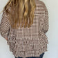 Gingham Puff Sleeve Cotton Shirt, Brown