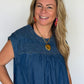 Smocked-Yoke Babydoll Denim Dress, Blue