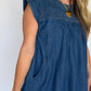 Smocked-Yoke Babydoll Denim Dress, Blue