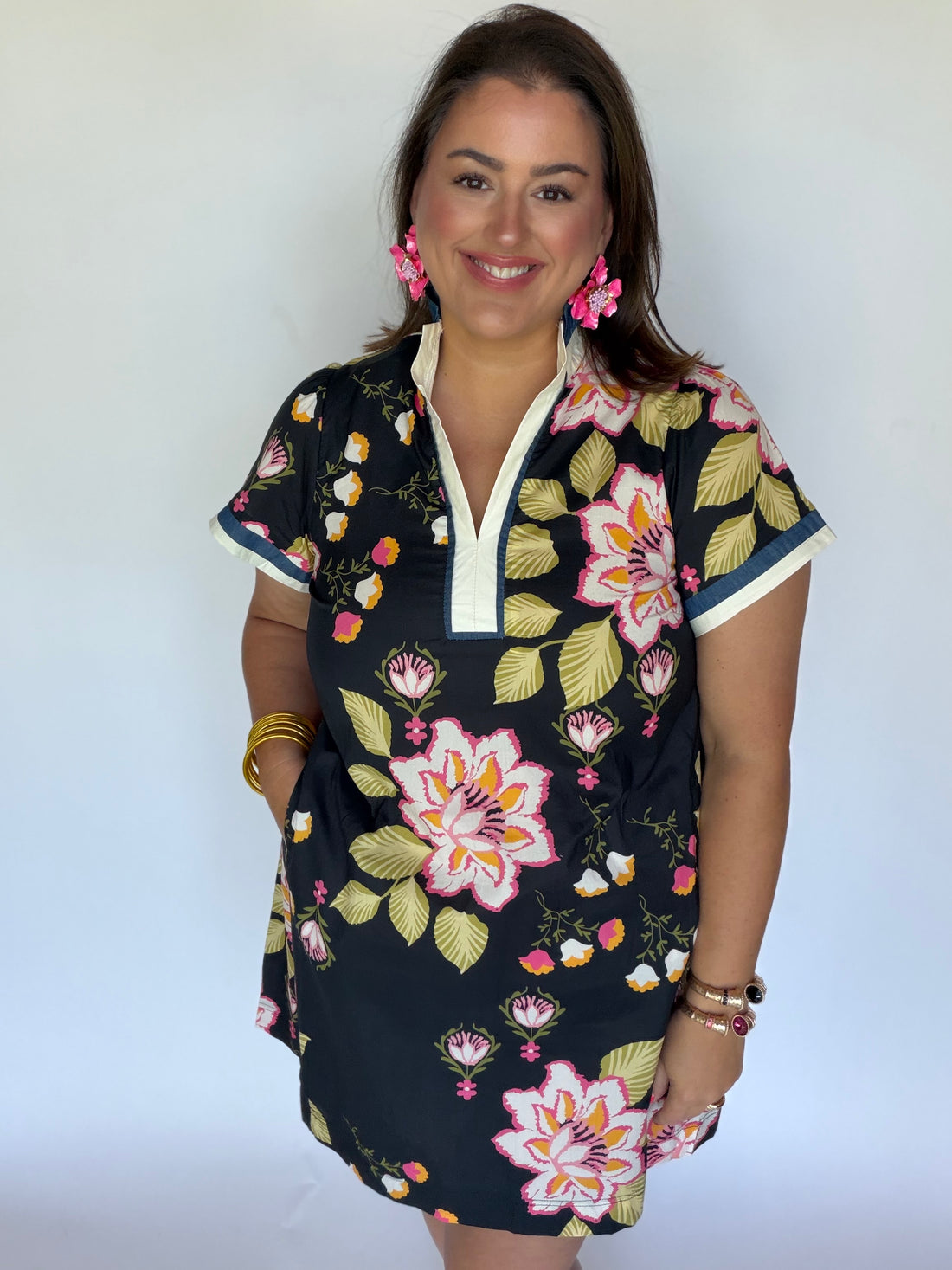 Floral Shift Dress, Black