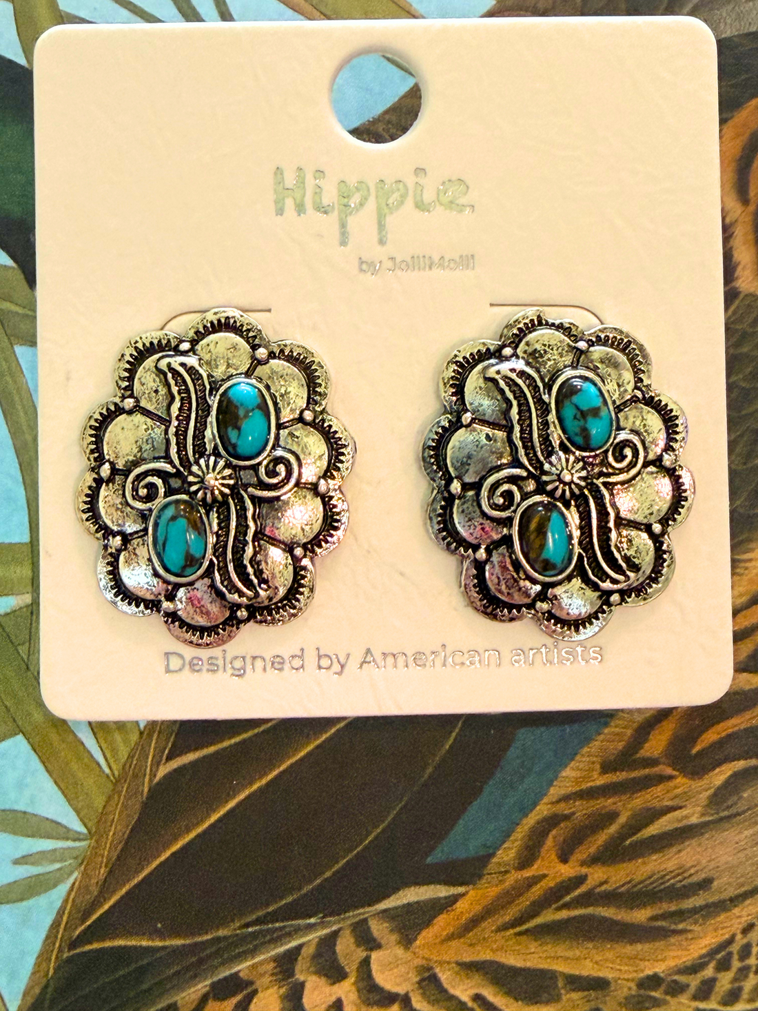 Turquoise Concho Earrings – Western Semi-Stone Silver Stud Earrings