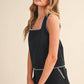 Black Whipstitch Crop Top & Shorts Set | Classic Tailored Matching Set for Women