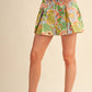 Floral Pleated High Waist Shorts | Colorful Vintage-Inspired Print Summer Shorts