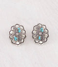 Turquoise Concho Earrings – Western Semi-Stone Silver Stud Earrings
