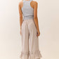 Beige Stripe Tiered Ruffle Hem Pull-On Maxi Pants