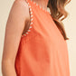 Orange Whipstitch Tank Top | Cotton Sleeveless Blouse with Contrast Trim