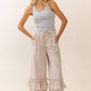 Beige Stripe Tiered Ruffle Hem Pull-On Maxi Pants