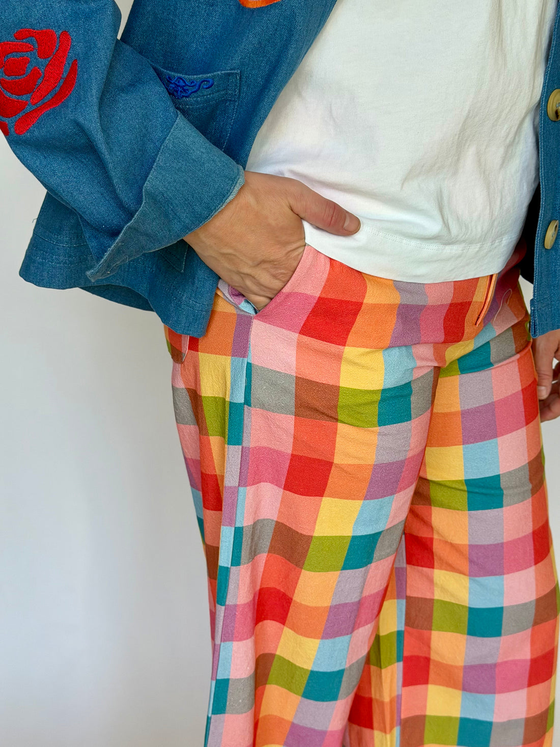 Check Pattern Wide Leg Tailored Pants, Multicolor