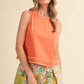 Orange Whipstitch Tank Top | Cotton Sleeveless Blouse with Contrast Trim