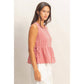 Red Gingham Peplum Top with Bow Ties | Sleeveless Feminine Blouse for Women