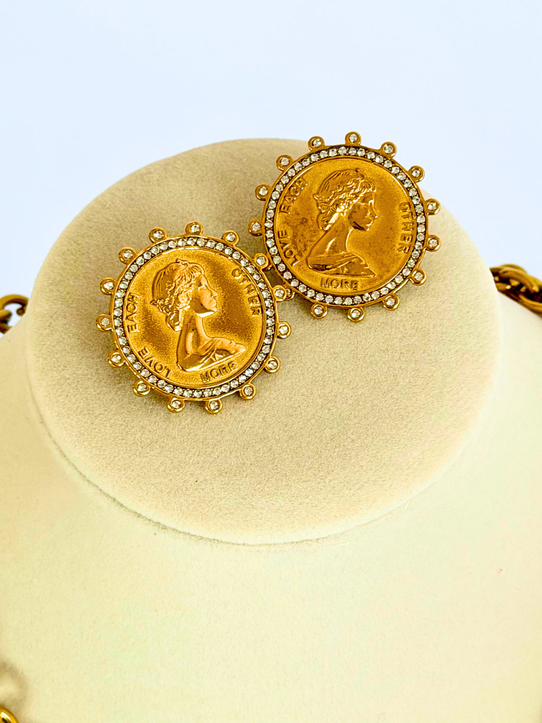 Love Each Other Coin Earrings - Gold + Diamond Detail