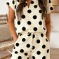 Black & Cream Polka Dot Shorts Set | V Neck Top & Drawstring Shorts Outfit for Women