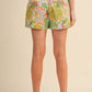 Floral Pleated High Waist Shorts | Colorful Vintage-Inspired Print Summer Shorts