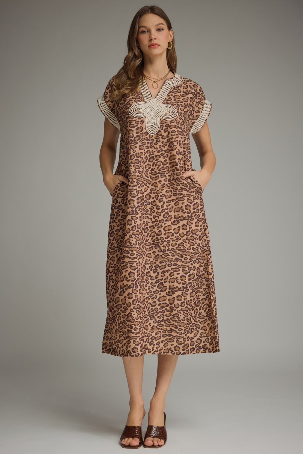 Wild Leopard Midi Dress | Braided Appliqué Leopard Dress | The Gussied Goose Boutique
