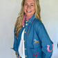 Embroidered Denim Jacket, Multicolor