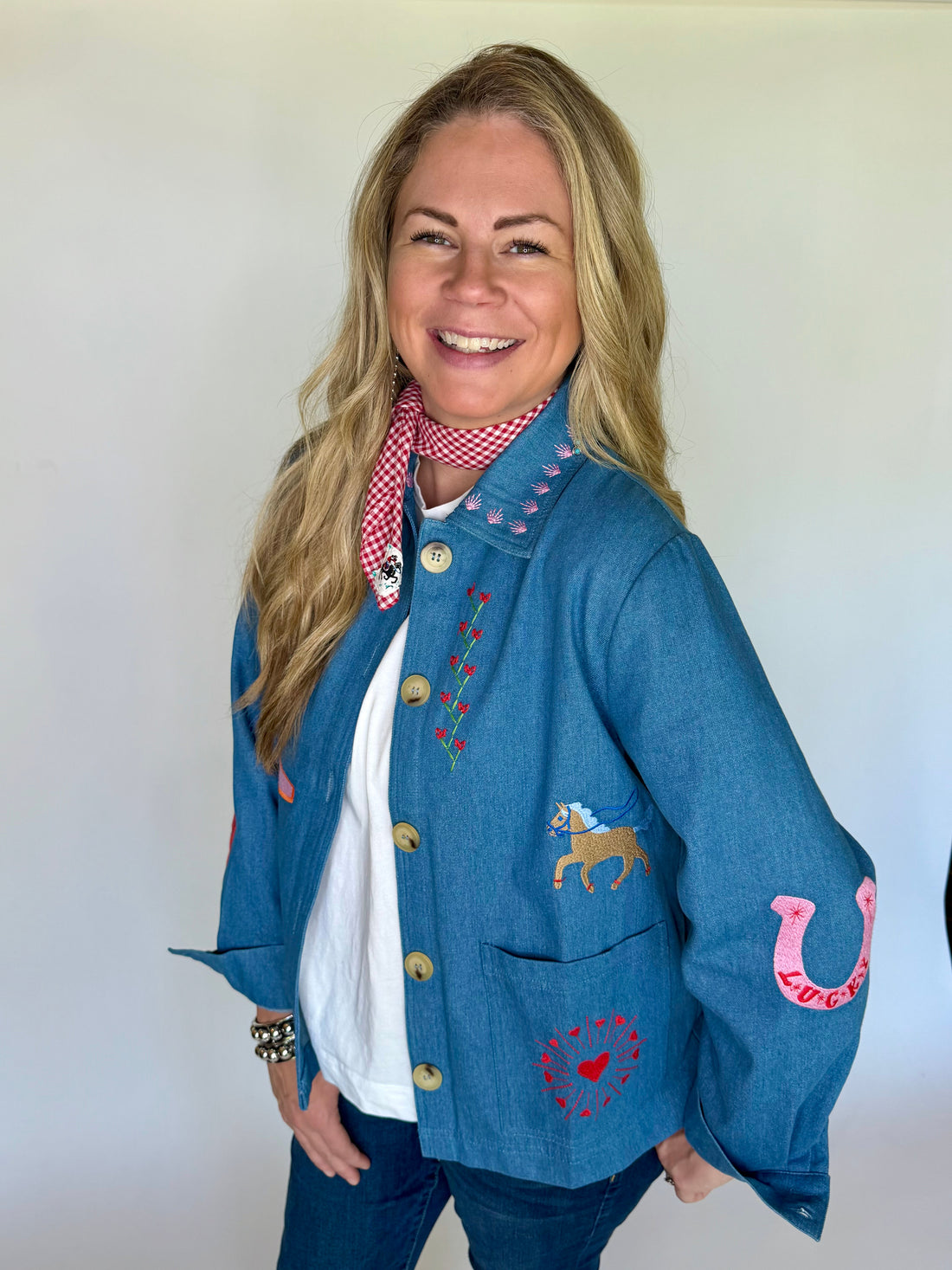 Embroidered Denim Jacket, Multicolor