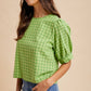Matcha Gingham Scalloped Puff Sleeve Blouse | The Gussied Goose Boutique