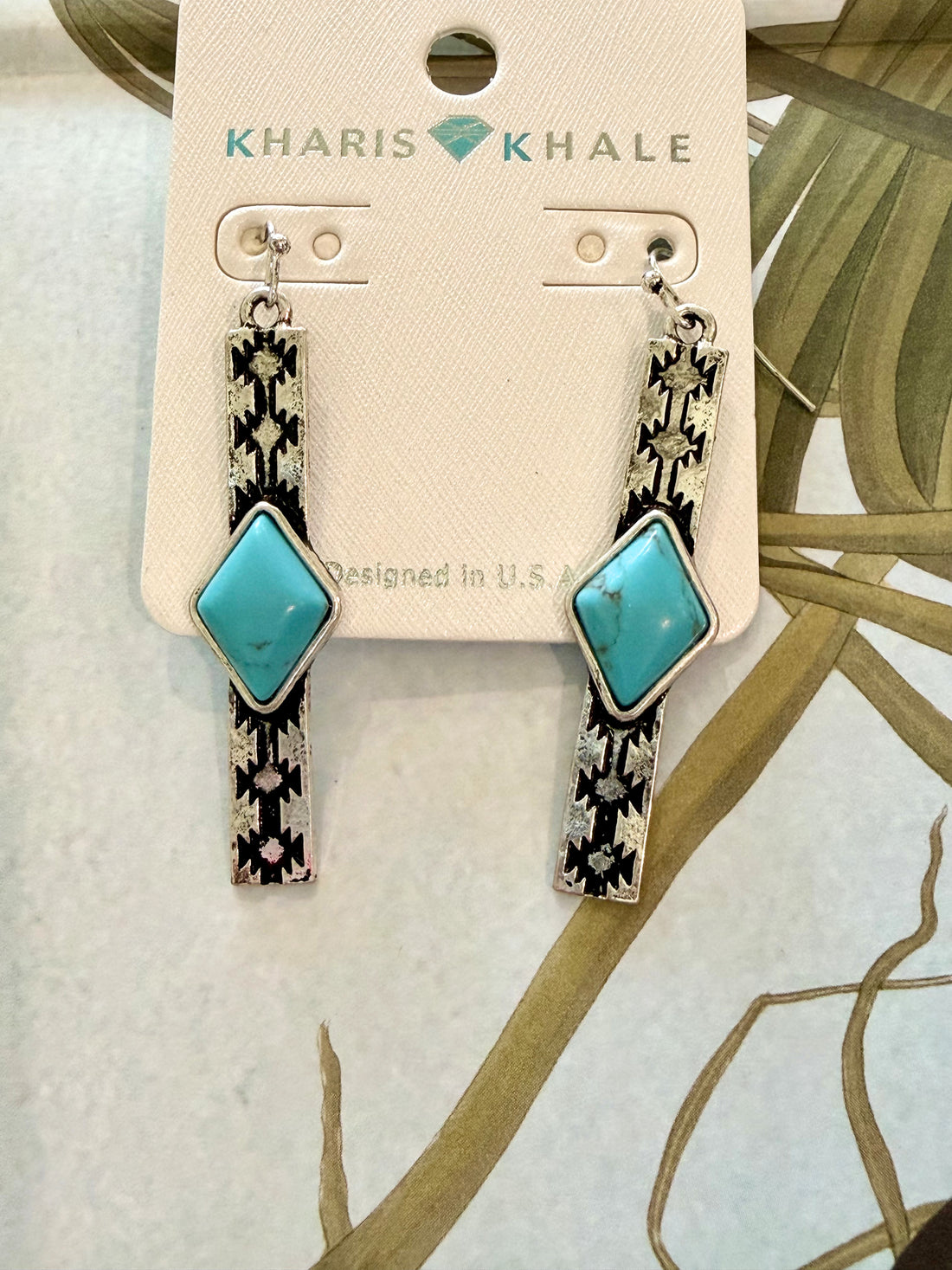 Aztec Turquoise Drop Earrings – Western Long Semi-Stone Statement Earrings