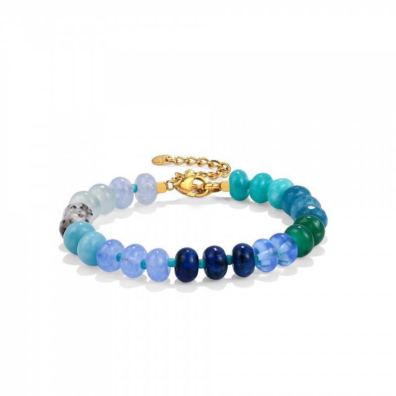 Blue Resin Beaded Bracelet with Gold Clasp | Coastal Boho Jewelry