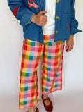 Check Pattern Wide Leg Tailored Pants, Multicolor