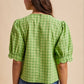 Matcha Gingham Scalloped Puff Sleeve Blouse | The Gussied Goose Boutique