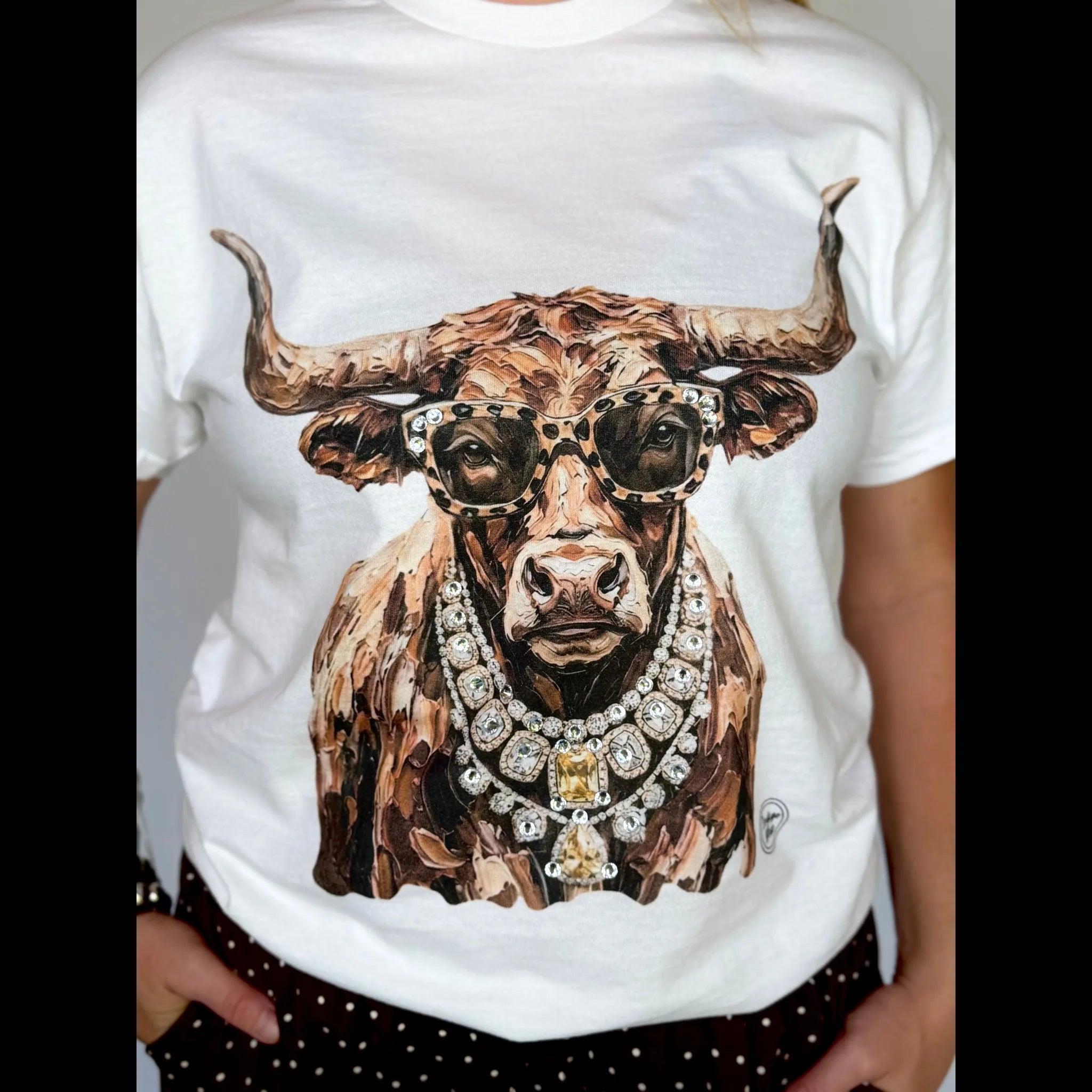 Jeweled Longhorn Graphic Tee, White