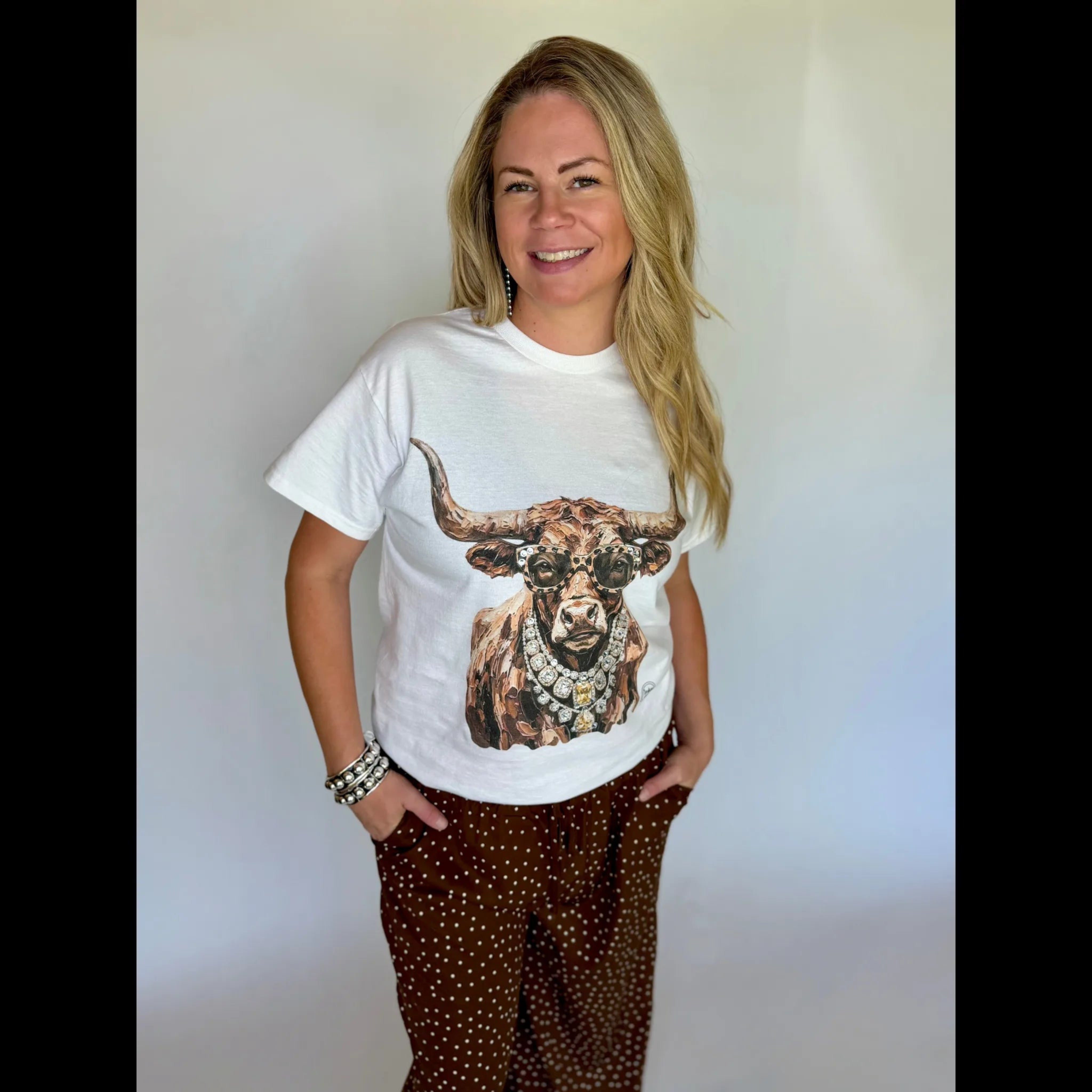 Jeweled Longhorn Graphic Tee, White