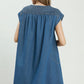 Smocked-Yoke Babydoll Denim Dress, Blue