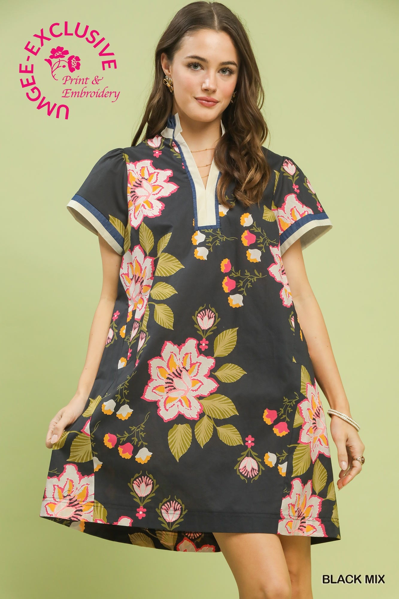 Floral Shift Dress, Black