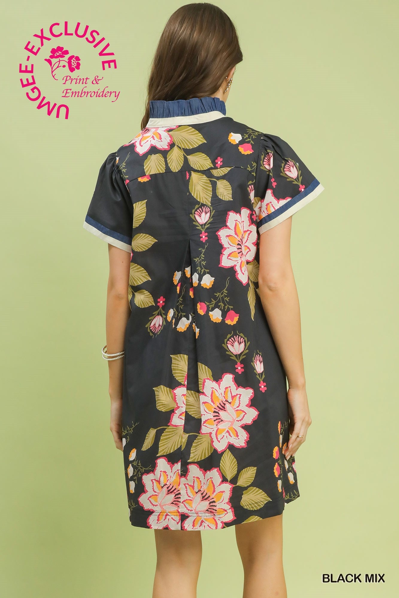 Floral Shift Dress, Black